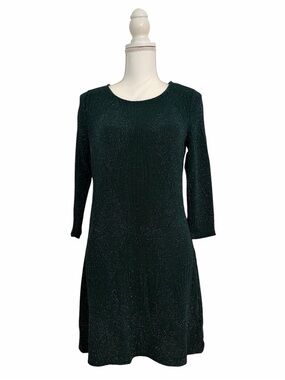Trixxi Dark Emerald Green Sparkle 3/4 Sleeve A-Line Dress Women’s Large
